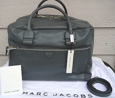 NEW $2295 MARC JACOBS Large Antonia Leather Grey Duffel Shoulder Bag Weekender • $1385