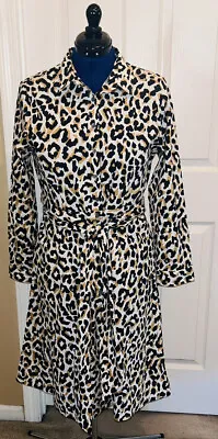 J.Crew White/Leopard Print Belted Shirt Dress Size 12 Pre-Owned • $25