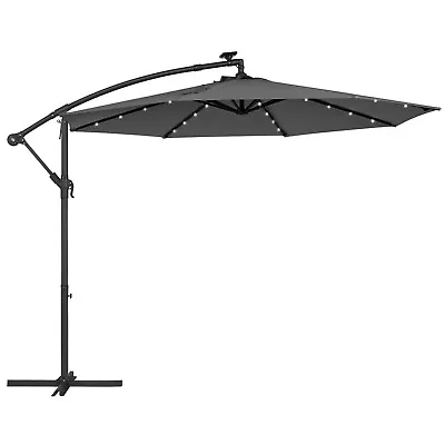 Cantilever Garden Parasol LED Lights 3 M Banana Patio Umbrella With Base UPF 50+ • £89.99
