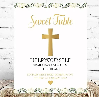 Personalised Holy Communion Baptism Welcome Sweet Party Table Sign A4 & A3 • £5.50