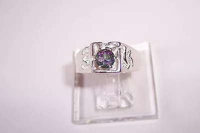 Mystic Topaz (coated) 6mm Round USA Made Sterling MEN'S Ring  Sz 11 • $39.99