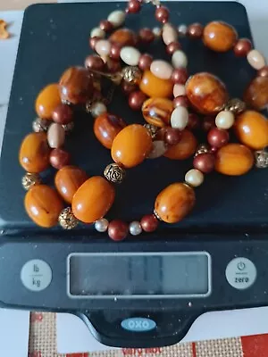 Antique Amber Faturan 1930s 2 Rosary 19 Beads Necklace Vintage 111 Grams • $250