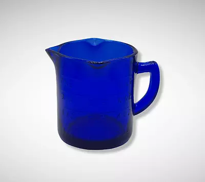 COBALT BLUE DEPRESSION STYLE GLASS 3 SPOUT MEASURING CUP Vintage Farmhouse Jar • $16.95