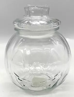 Vintage Libbey Glass Jack-O-Lantern Candy Jar Pumpkin Canister Clear Glass 7   • $10.99