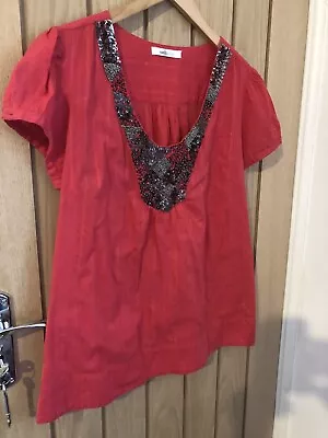 Size 18 Dark Pink Sequinned Vanilla Sands Ladies Cotton Top Very Unusual • £12