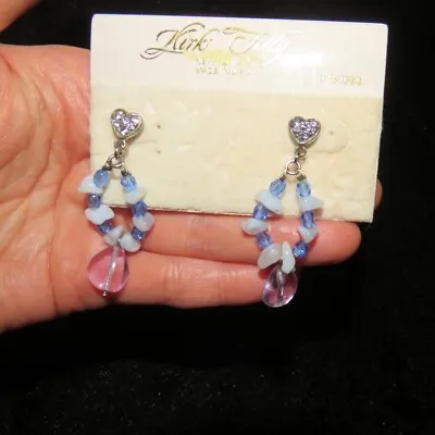 Vintage Kirks Kirk's Folly Blue Faceted Hearts Drop Rhinestone Heart Earrings • $10.99