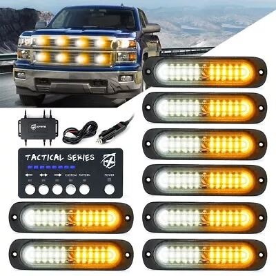 8pcs Amber LED Hide-A-Way Side Marker Strobe Lights Kit W/ Control Box 12V Truck • $62.98