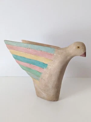 $20.99 • Buy Vintage Carved Wood Bird Figurine 1980's Style Pastel Colors Signed M M Sweet