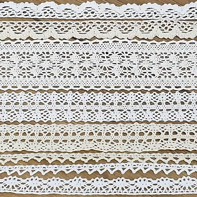 COTTON BORDER LACE RIBBON TRIM Craft White Cream Sewing Cake Gift Fabric Per 1M • £1.98