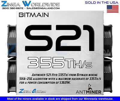 Bitmain Antminer S21 Hyd 335Th/s BTC Miner ASIC BITCOIN Mining Rig We Finance • $8900