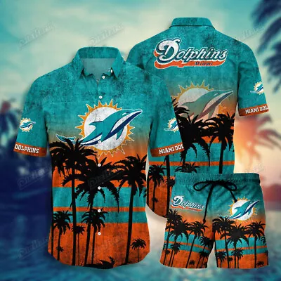 $20.89 • Buy Miami Dolphins Men's Summer Hawaiian Set 2PCS Button Down Shirt Board Shorts