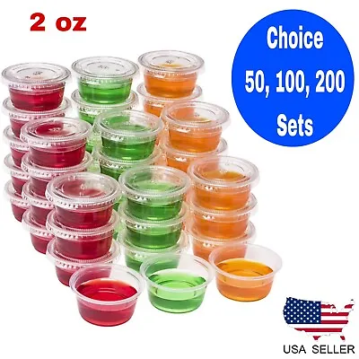 2 Oz Plastic Clear Disposable Portion Cups Sauce Souffle Cup With Lids BPA Free • $8.95