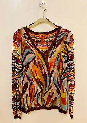 Missoni For Target Textured Maroon Multicolor V Neck Sweater Size Large • $27.99