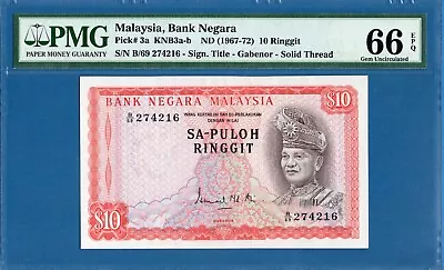 Malaysia 10 Ringgit 1967-72 Gem UNC-PMG66EPQ P3a • $499