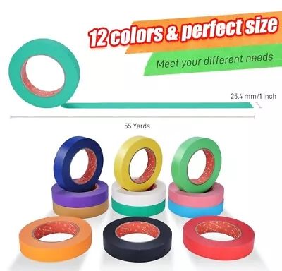 Sebetow Multi-Colored Masking Tape 12 Rolls Painters Tape For Arts & Crafts NIB • $24.69