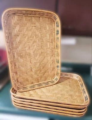 6 Vintage Wicker Rattan Bamboo Serving Trays- Mid Century • $30