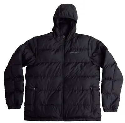 Size L Large 24.5  Chest EDDIE BAUER Men's 650-Fill Hooded Down Jacket Black • $49.99