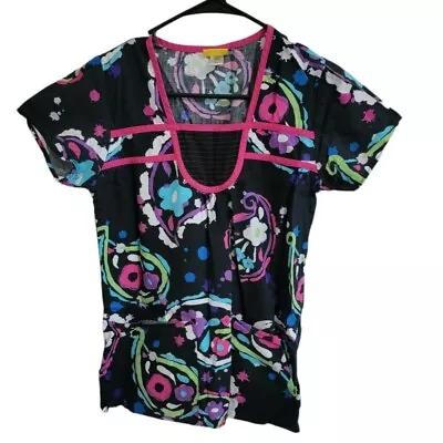 Wink Scrubs Scrub Top Womens Size XS Black Paisley Print Uniform Nursing Medical • $5.62