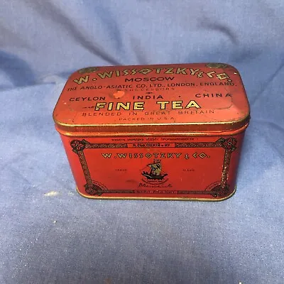 W. Wissotzky & Co Fine Tea Tin Vintage Russian Russia Moscow Herbata Advertising • $9.96