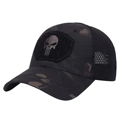 Adjustable Camouflage Punisher Mesh Panel Baseball Cap Operators Hat Airsoft UK • £8.95