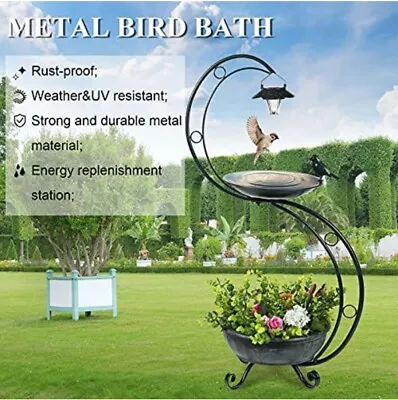 Bird Bath & Flower Planter With Solar Lamp 36  Tall Vintage Weather Resistant  • $59