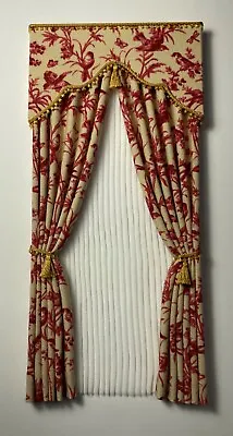 Red Birds  Old World  Dollhouse Curtains With Sheers -1:12 Scale • $26.95