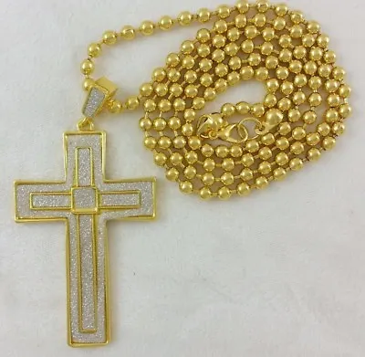 Real 14k Gold Filled Iced Jesus Cross Stardust Bead Chain Rope Necklace 30  4mm • $8.90
