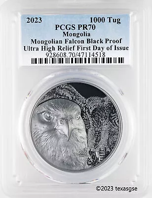 2023 Mongolia 2oz Black Proof Silver Mongolian Falcon UHR - PCGS PR70 FDI • $154.50