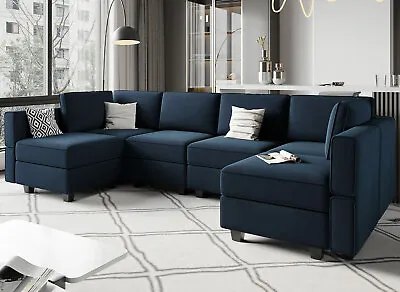 Modular Sectional Sofa U Shaped Couch With Storage Seat  Velvet Blue • $650