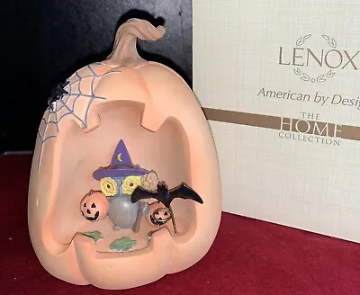 $49 • Buy Lenox LED Pumpkin Lighted Halloween Figurine With Owl, Witch, Bat 6  New In Box