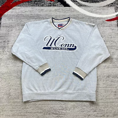Vintage UConn Huskies Sweatshirt Extra Large Gray Blue Sweater Connecticut NCAA • $68.77