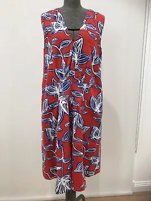 $89.10 • Buy Scanlan Theodore Red Blue Abstract Floral Dopamine Dress Cotton 10 12