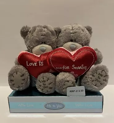 Tatty Teddy  Me To You 10cm - 2 Bears Holding Hearts  - Love Is .. For Sharing • $12.84