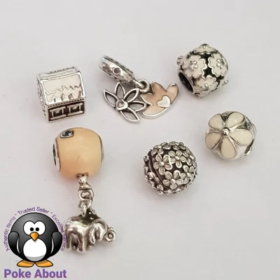 $51 • Buy 6x Genuine Pandora Stirling Silver Enamel Pink White Bulk Lot -Charms Show Wear 