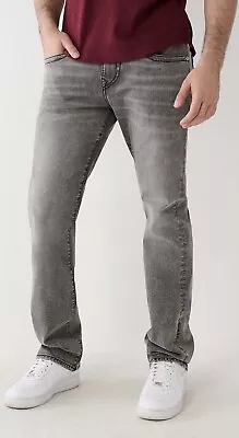 TRUE RELIGION RICKY Jeans Relaxed Straight Denim Size 34 Mens Grey Wash $159 NWT • $59.95