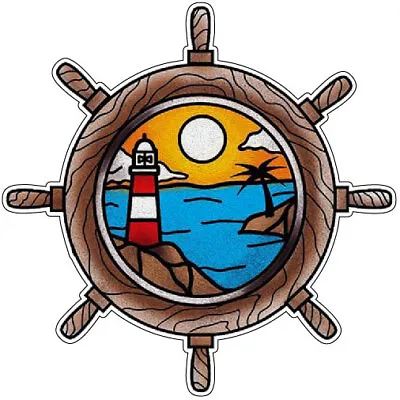 Majestic Steering Wheel Of Summer Dream Mystic Ocean Lighthouse Vinyl Sticker • $2.90