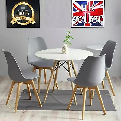 80CM Round Dining Table And Tulip Chairs Set Wooden Legs Kitchen Home Furniture • £34.99