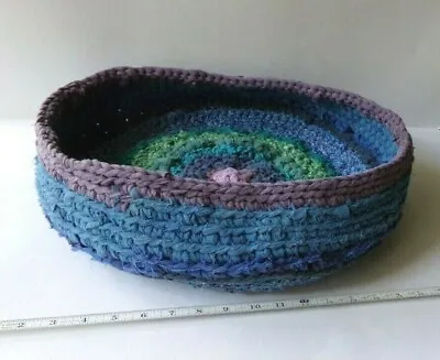 LARGE CROCHETED VINTAGE FABRIC RAG BASKET (choose One From Four) By Bon88Craft  • $129.50