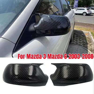 OX Horn Carbon Fiber Side RearView Mirror Cover For Mazda 3 Mazda 6 2003-2008 • $46.52