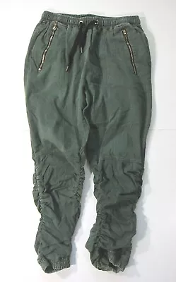 Carbon Cotton Canvas Stretch Army Green Ruched Slim Jogger Pant Women Medium  • $26.99