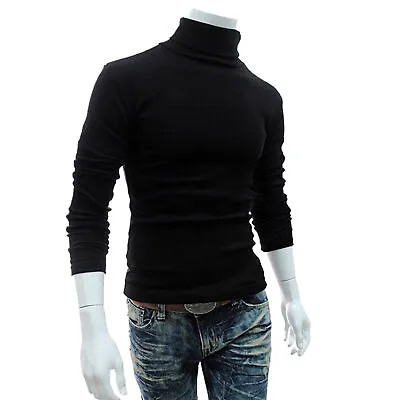 Slim Fit Men's Fall Solid Color Semi-high Neck Tight Base Long Sleeve Polyester • $10.64