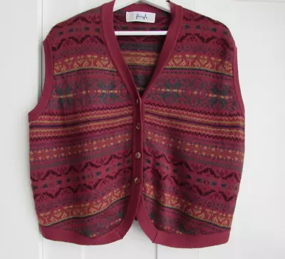 Vintage Pringle Sleeveless 100% Wool Knit Waistcoat Fair Isle Boxy Oversized M • £23