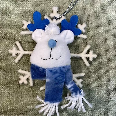 Blue Reindeer Plush On Wire Snowflake Christmas Ornament Holiday Decor • $8