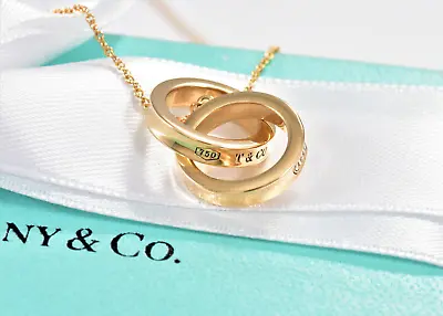 £1129.67 • Buy Tiffany & Co 18K Yellow Gold 1837 Interlocking Circles Pendant 16.25  Necklace