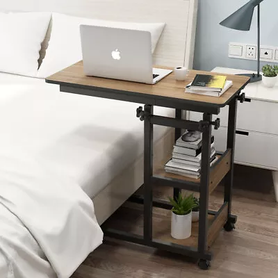 Height Adjustable Laptop Desk Bedside Sofa Side Rolling Snack Table W/ Storage • $94.62