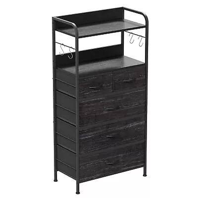 5 Drawer Dresser Tall Chest Of Drawers With Shelf Storage Organizer For Bedroom • $80.74