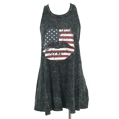 VINTAGE American Age Womens Shirt Medium Gray Tank Top Flag Mustache Patriot USA • $14.99