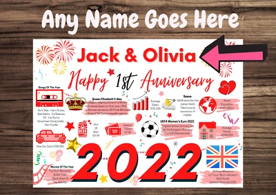 £3.99 • Buy Personalised 1st Wedding Anniversary Card Paper Wedding - Married In 2022 Gift