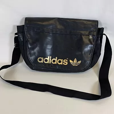 Adidas Gold Foil Vintage Unisex PleatherTravel Casual Sling Messenger Bag Black • $39.99