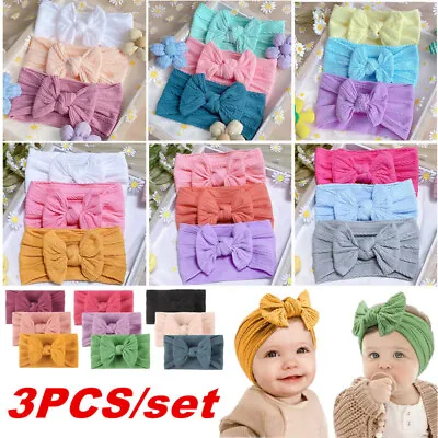 3PCS Newborn Baby Girls Rabbit Headband Soft Elastic Bow Knot Hair Band Set Gift • £1.69